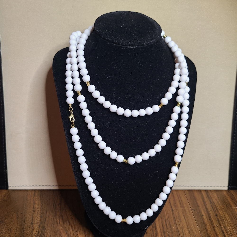 Monet Extra Long White  Beaded Necklace Vintage ☠️ 3 For $20 Item